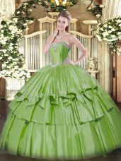Artistic Yellow Green Ball Gowns Beading and Ruffled Layers 15th Birthday Dress Lace Up Organza and Taffeta Sleeveless Floor Length