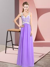 Wonderful Lavender Empire Lace Prom Gown Zipper Chiffon Sleeveless Floor Length