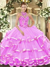 Deluxe Sleeveless Beading and Embroidery Lace Up 15th Birthday Dress