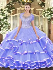 Admirable Sleeveless Clasp Handle Floor Length Beading and Ruffled Layers Quinceanera Dresses