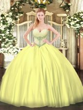 Nice Yellow Lace Up 15 Quinceanera Dress Beading Sleeveless Floor Length