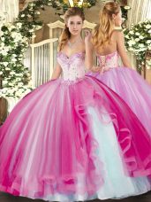 Ideal Ball Gowns Sweet 16 Dress Fuchsia Sweetheart Tulle Sleeveless Floor Length Lace Up