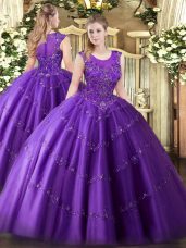 Perfect Purple Sleeveless Tulle Zipper Sweet 16 Dress for Military Ball and Sweet 16 and Quinceanera