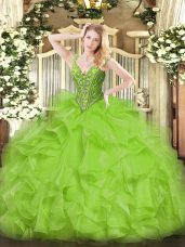 Best Floor Length 15th Birthday Dress Organza Sleeveless Beading and Ruffles