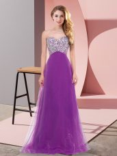 Purple Prom and Party with Beading Sweetheart Sleeveless Lace Up