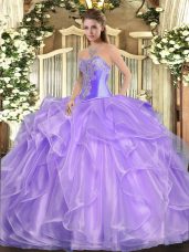 Enchanting Lavender Quince Ball Gowns Military Ball and Sweet 16 and Quinceanera with Beading and Ruffles Sweetheart Sleeveless Lace Up