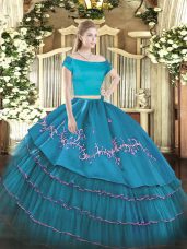 Most Popular Short Sleeves Zipper Floor Length Embroidery and Ruffled Layers Sweet 16 Quinceanera Dress