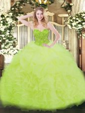 Yellow Green Quinceanera Dresses Military Ball and Sweet 16 and Quinceanera with Ruffles Sweetheart Sleeveless Lace Up