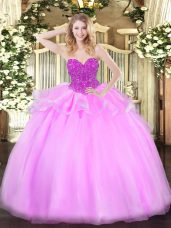 Noble Baby Pink Sleeveless Floor Length Beading Lace Up Quinceanera Gown
