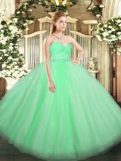 Nice Apple Green Sleeveless Beading and Lace Floor Length Sweet 16 Dresses