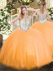 Floor Length Zipper Quinceanera Dress Orange Red for Military Ball and Sweet 16 and Quinceanera with Beading