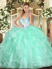 Fashion Sweetheart Sleeveless 15 Quinceanera Dress Floor Length Beading and Ruffles Apple Green Organza