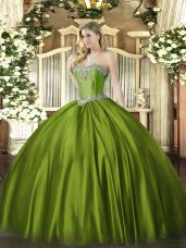 Superior Olive Green Sweetheart Lace Up Beading Quinceanera Gowns Sleeveless