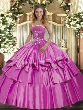 Fantastic Sleeveless Organza and Taffeta Floor Length Lace Up Quinceanera Dresses in Lilac with Beading and Ruffled Layers