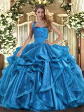 Beauteous Baby Blue Sleeveless Floor Length Ruffles Lace Up Vestidos de Quinceanera