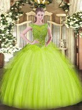 Glorious Tulle Sleeveless Floor Length 15 Quinceanera Dress and Beading