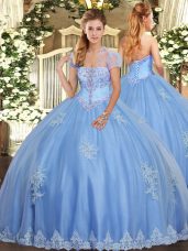 Tulle Sleeveless Floor Length Sweet 16 Dress and Beading and Appliques