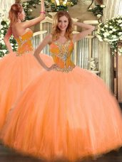 Sweetheart Sleeveless Lace Up Sweet 16 Dresses Orange Tulle