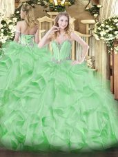 Apple Green Sweetheart Lace Up Beading and Ruffles Vestidos de Quinceanera Sleeveless