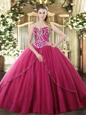 Flare Hot Pink Sleeveless Beading Lace Up 15 Quinceanera Dress