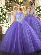 Hot Selling Sleeveless Tulle Floor Length Zipper Sweet 16 Dress in Lavender with Beading