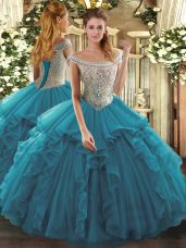 Modest Sleeveless Lace Up Floor Length Beading and Ruffles Sweet 16 Quinceanera Dress