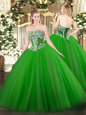Floor Length Green Ball Gown Prom Dress Strapless Sleeveless Lace Up