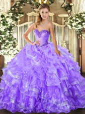 Lavender Sleeveless Beading and Ruffled Layers Floor Length Quinceanera Dresses