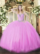 Attractive Tulle Sweetheart Sleeveless Lace Up Beading Quinceanera Dresses in Lilac
