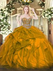 Orange Quinceanera Gowns Military Ball and Sweet 16 and Quinceanera with Beading and Ruffles Sweetheart Sleeveless Lace Up