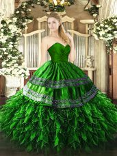 Superior Green Sleeveless Organza and Taffeta Zipper Quinceanera Dresses for Military Ball and Sweet 16 and Quinceanera