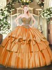 Customized Orange Sleeveless Organza Lace Up Vestidos de Quinceanera for Military Ball and Sweet 16 and Quinceanera