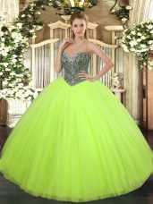 Beading Quince Ball Gowns Yellow Green Lace Up Sleeveless Floor Length