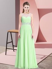 Apple Green Zipper Prom Gown Beading Sleeveless Floor Length
