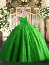 Ball Gowns Quinceanera Gown Green Sweetheart Tulle Sleeveless Floor Length Lace Up