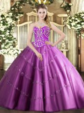 Low Price Sweetheart Sleeveless Lace Up Quinceanera Gowns Lilac Tulle