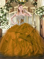 Ball Gowns Sweet 16 Quinceanera Dress Brown Strapless Organza Sleeveless Floor Length Lace Up