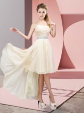 Champagne Chiffon Lace Up Sweetheart Sleeveless High Low Party Dress for Girls Beading