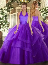 Lovely Ruffled Layers Sweet 16 Quinceanera Dress Purple Lace Up Sleeveless Floor Length