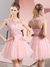 Best Sleeveless Side Zipper Mini Length Beading and Appliques Juniors Party Dress