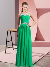 Floor Length Green Prom Gown Chiffon Sleeveless Beading