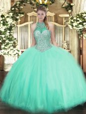 Edgy Tulle Sleeveless Floor Length Quinceanera Dress and Beading