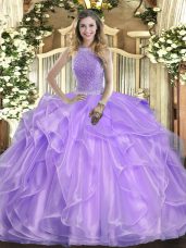 New Style Sleeveless Lace Up Floor Length Beading and Ruffles Sweet 16 Dress