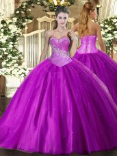 Custom Designed Tulle Sweetheart Sleeveless Lace Up Beading Sweet 16 Quinceanera Dress in Purple