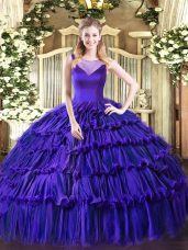 Flare Organza Sleeveless Floor Length Vestidos de Quinceanera and Beading and Ruffled Layers