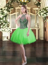 Tulle Lace Up Halter Top Sleeveless Mini Length Prom Dress Beading