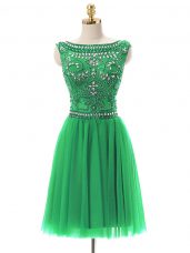 Green Zipper Bateau Beading Prom Dresses Tulle Sleeveless
