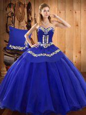 Colorful Blue Ball Gowns Tulle Sweetheart Sleeveless Ruffles Floor Length Lace Up Quinceanera Gowns