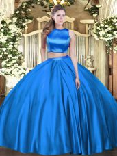 Sophisticated Blue Sleeveless Tulle Criss Cross Quinceanera Gowns for Military Ball and Sweet 16 and Quinceanera