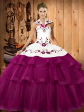 Glamorous Organza Sleeveless Sweet 16 Dresses Sweep Train and Embroidery and Ruffled Layers